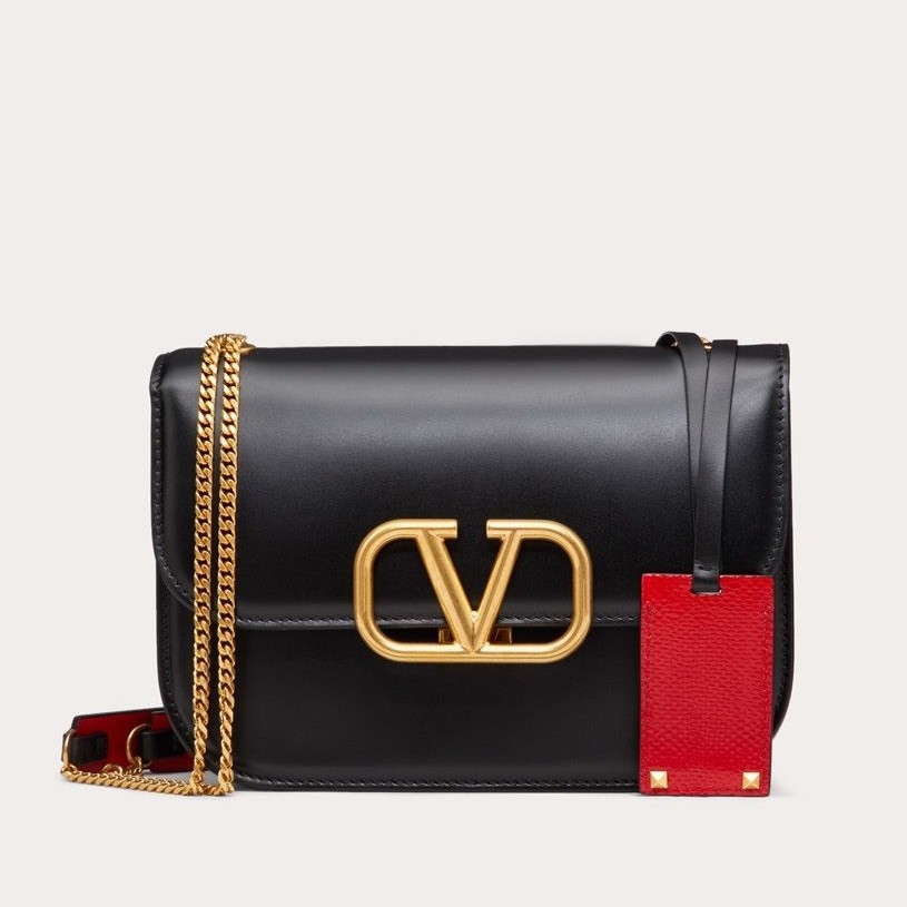 Va1e*ntin0 small vlock shoulder bag in black calfskin