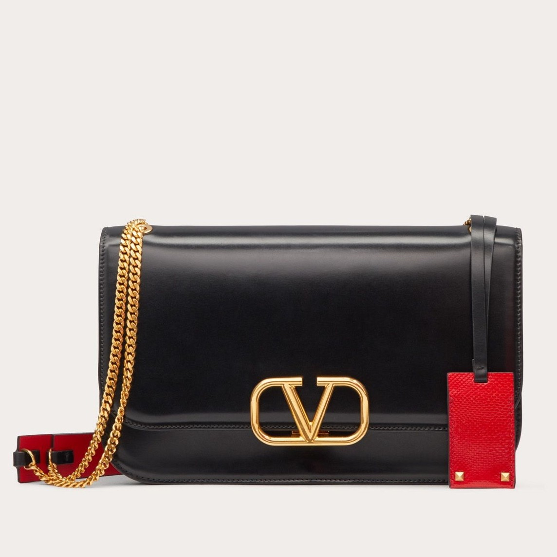 Va1e*ntin0 medium vlock shoulder bag in black calfskin
