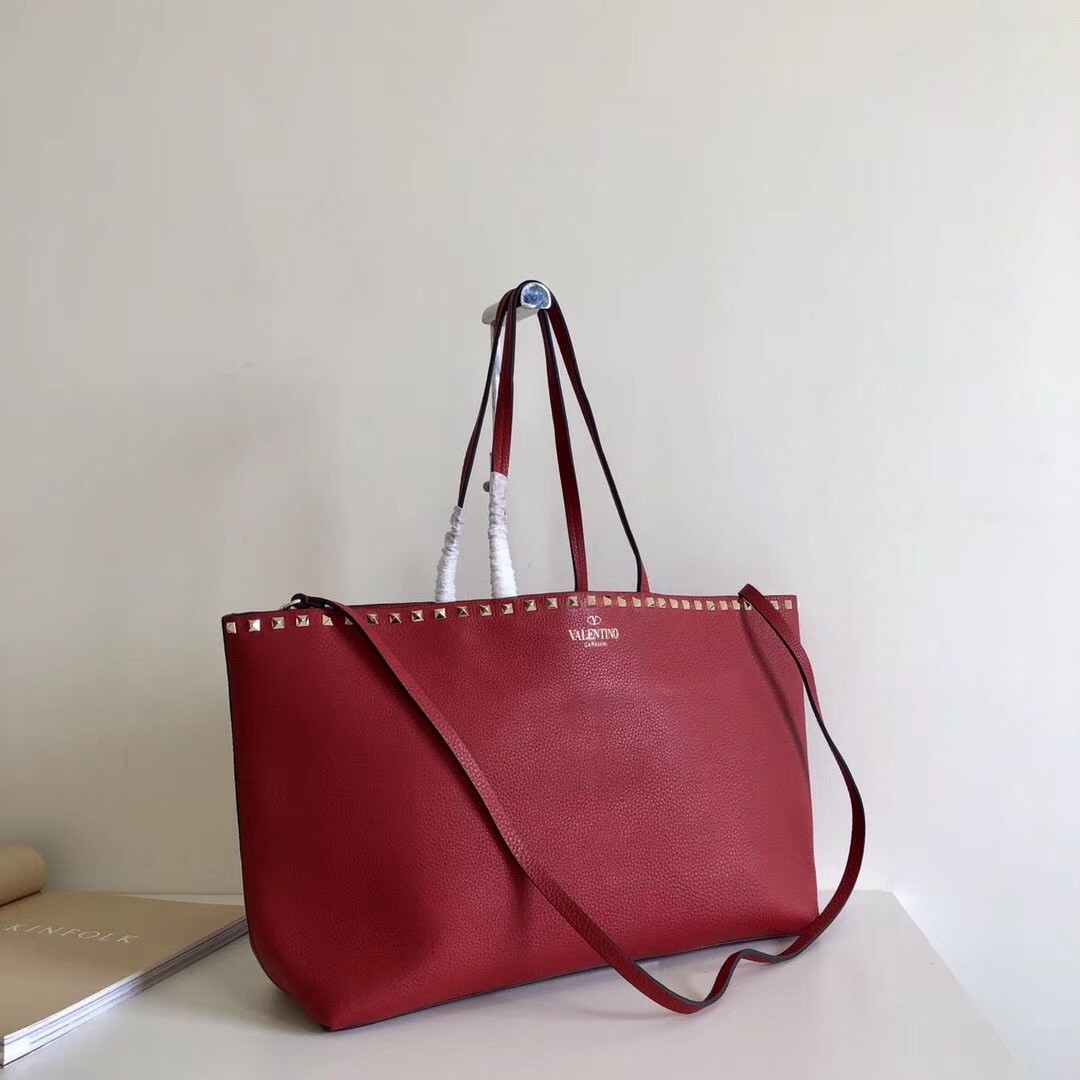 Va1e*ntin0 rockstud large shopping bag in red leather