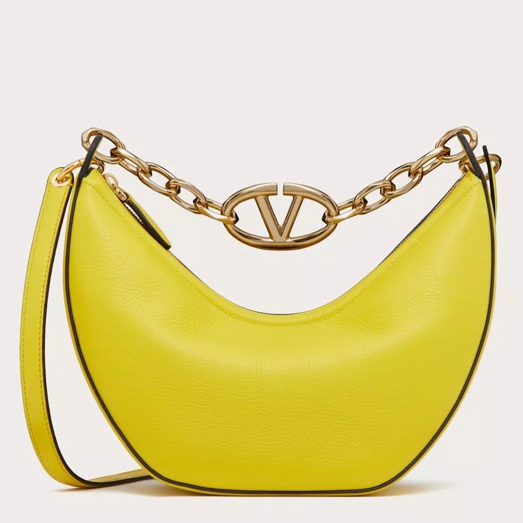 Va1e*ntin0 vlogo moon small hobo bag with chain in yellow leather
