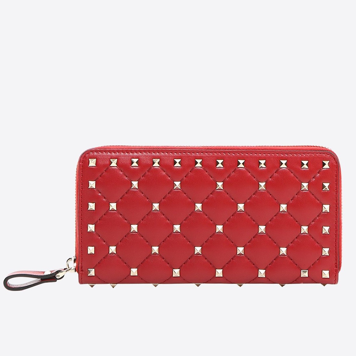 Va1e*ntin0 rockstud spike zip wallet in red lambskin