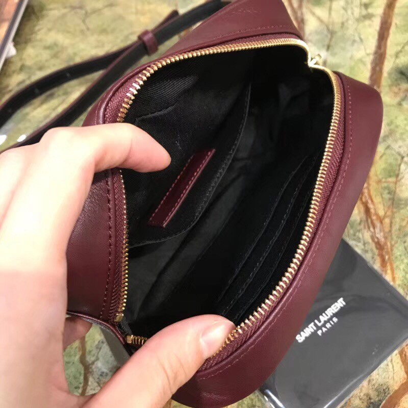 Sa**t Lau*nt lou belt bag in burgundy calfskin