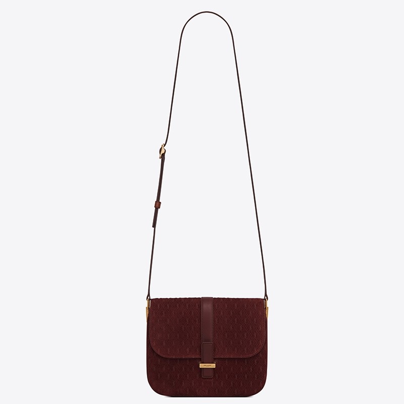 Sa**t Lau*nt monogram all over small satchel in bordeaux suede