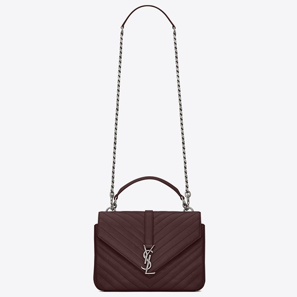 Sa**t Lau*nt college medium bag in burgundy matelasse leather