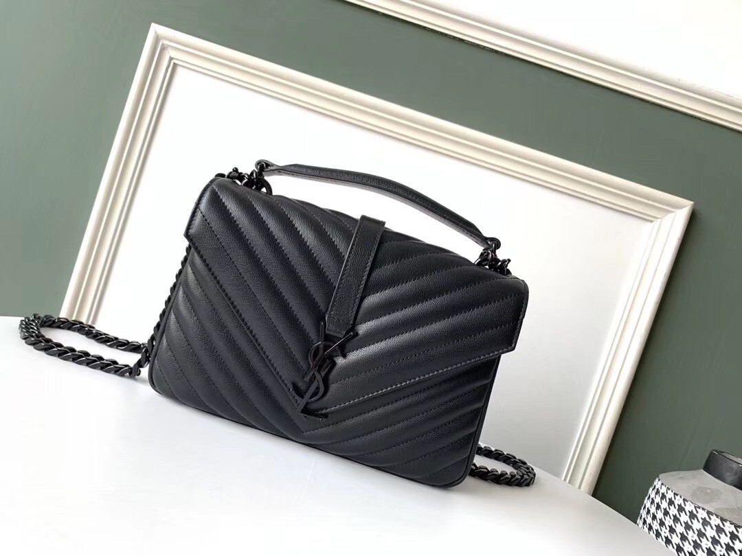 Sa**t Lau*nt college medium all black matelasse leather bag