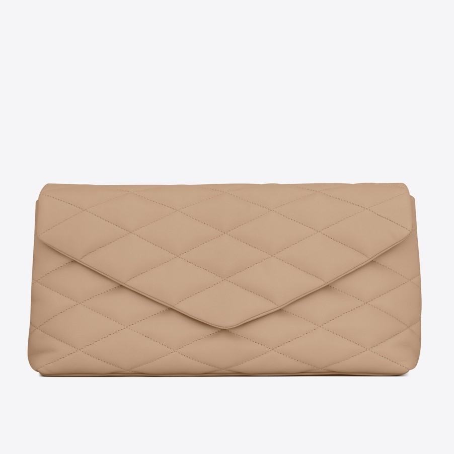 Sa**t Lau*nt sade puffer envelope clutch in beige lambskin
