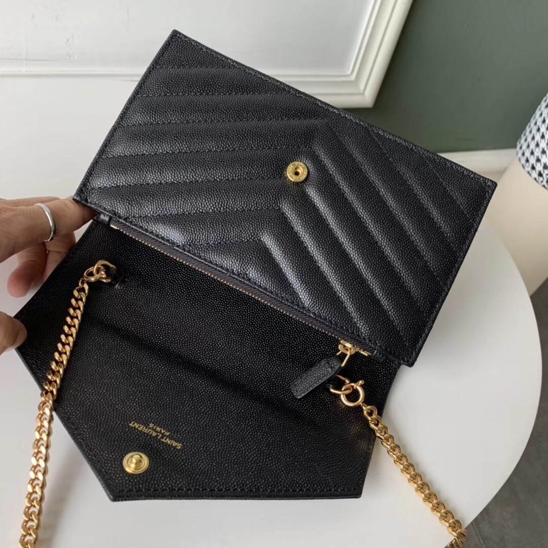 Sa**t Lau*nt woc envelope chain wallet in black leather