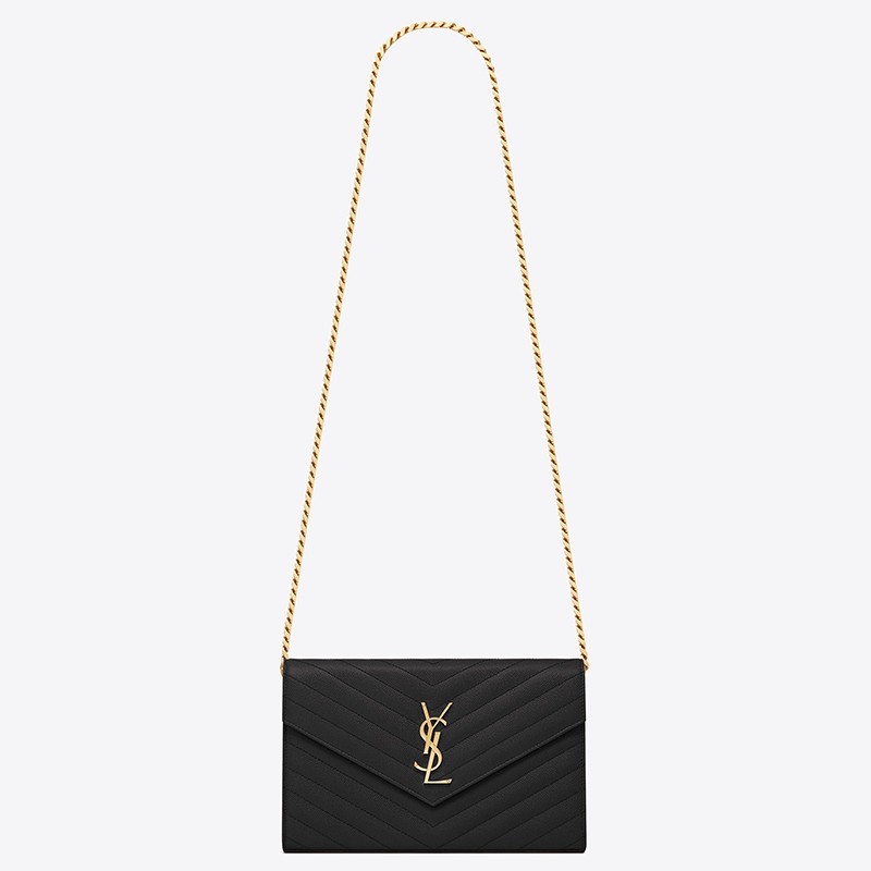 Sa**t Lau*nt woc monogram chain wallet in black leather