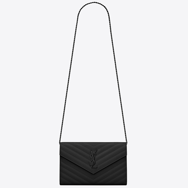 Sa**t Lau*nt woc monogram chain wallet all black