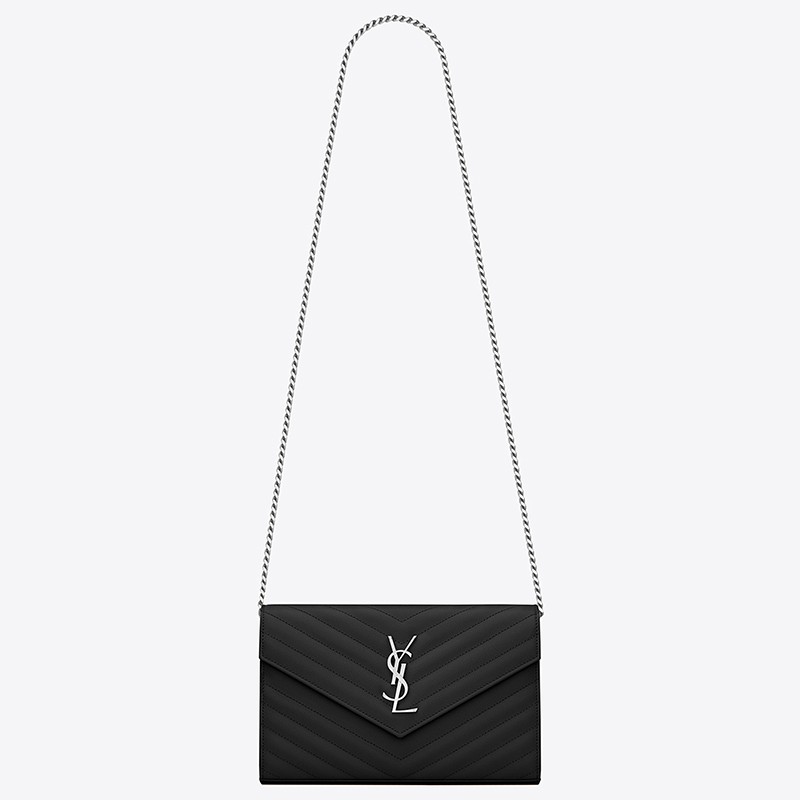 Sa**t Lau*nt woc monogram chain wallet in noir leather
