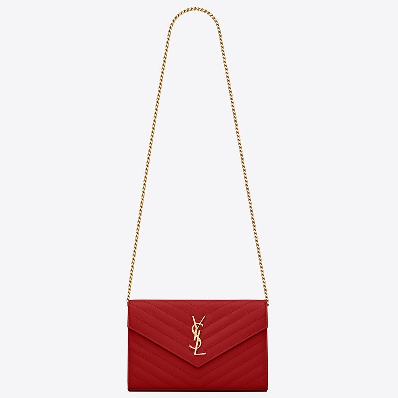 Sa**t Lau*nt woc monogram chain wallet in red leather