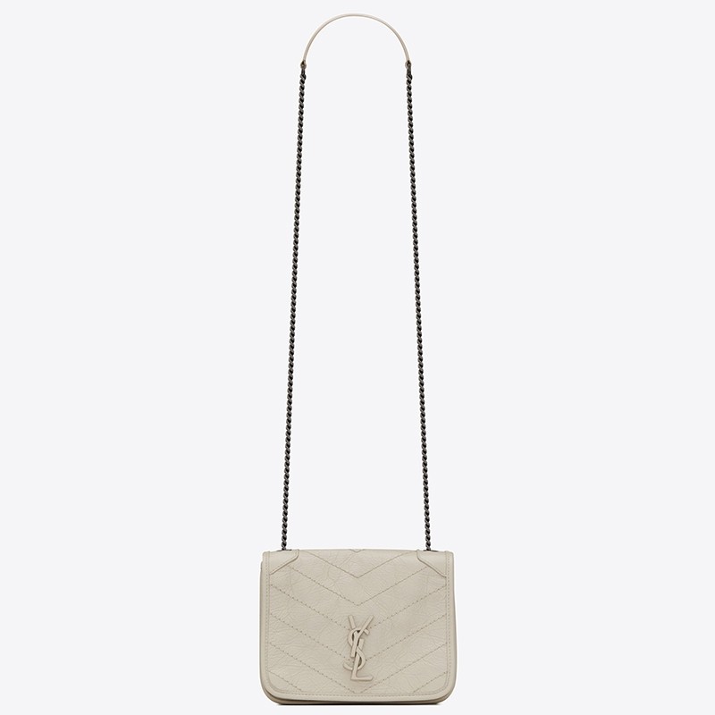 Sa**t Lau*nt woc niki chain wallet in white crinkled leather