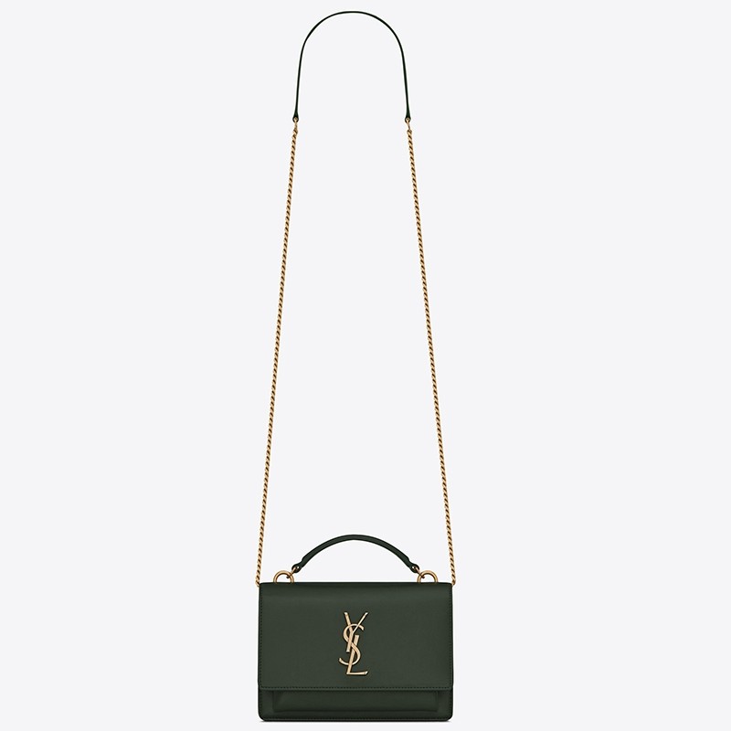 Sa**t Lau*nt woc sunset chain wallet in green calfskin