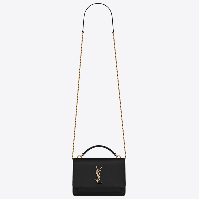 Sa**t Lau*nt woc sunset chain wallet in black calfskin