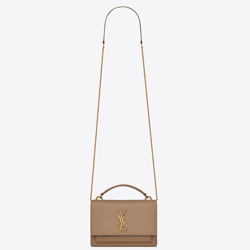 Sa**t Lau*nt woc sunset chain wallet in taupe calfskin