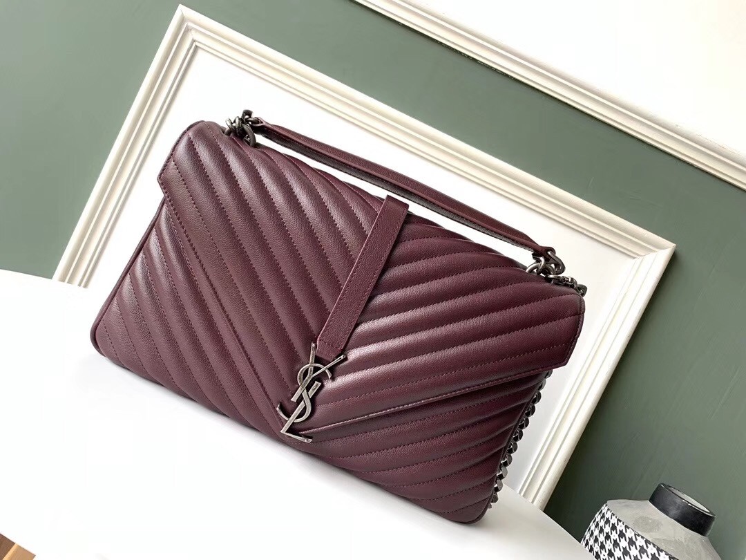 Sa**t Lau*nt college large bag in bordeaux matelasse leather