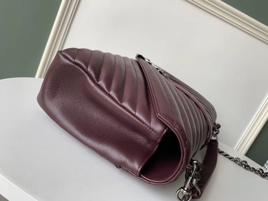 Sa**t Lau*nt college large bag in bordeaux matelasse leather