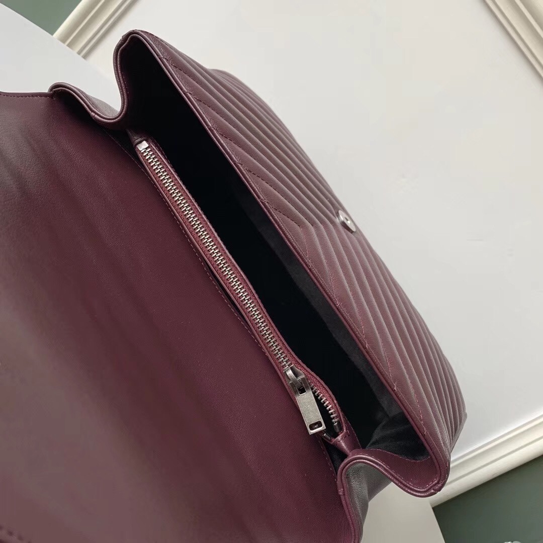 Sa**t Lau*nt college large bag in bordeaux matelasse leather