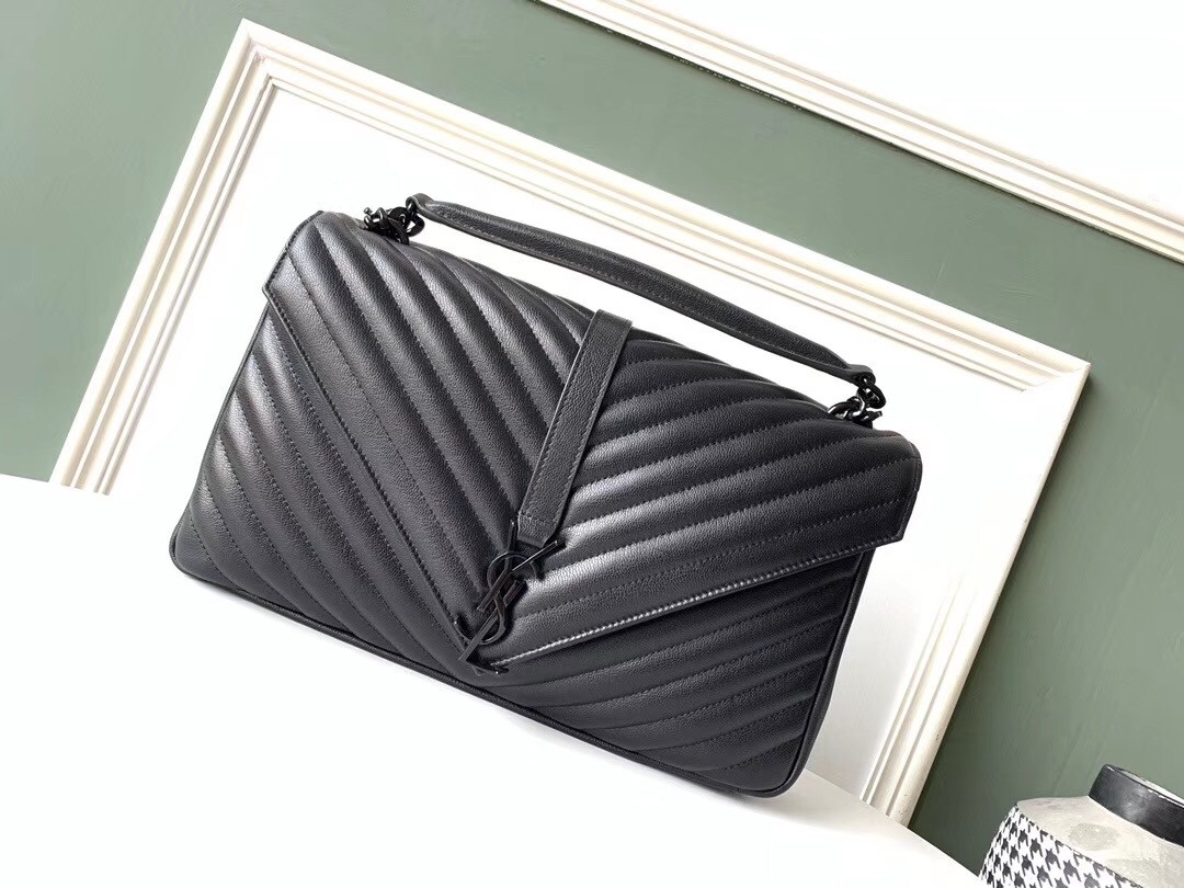 Sa**t Lau*nt college large all black matelasse leather bag