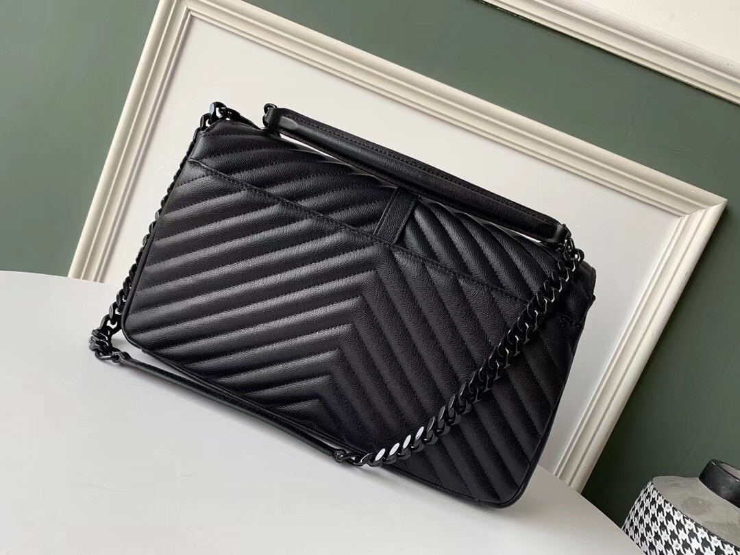 Sa**t Lau*nt college large all black matelasse leather bag
