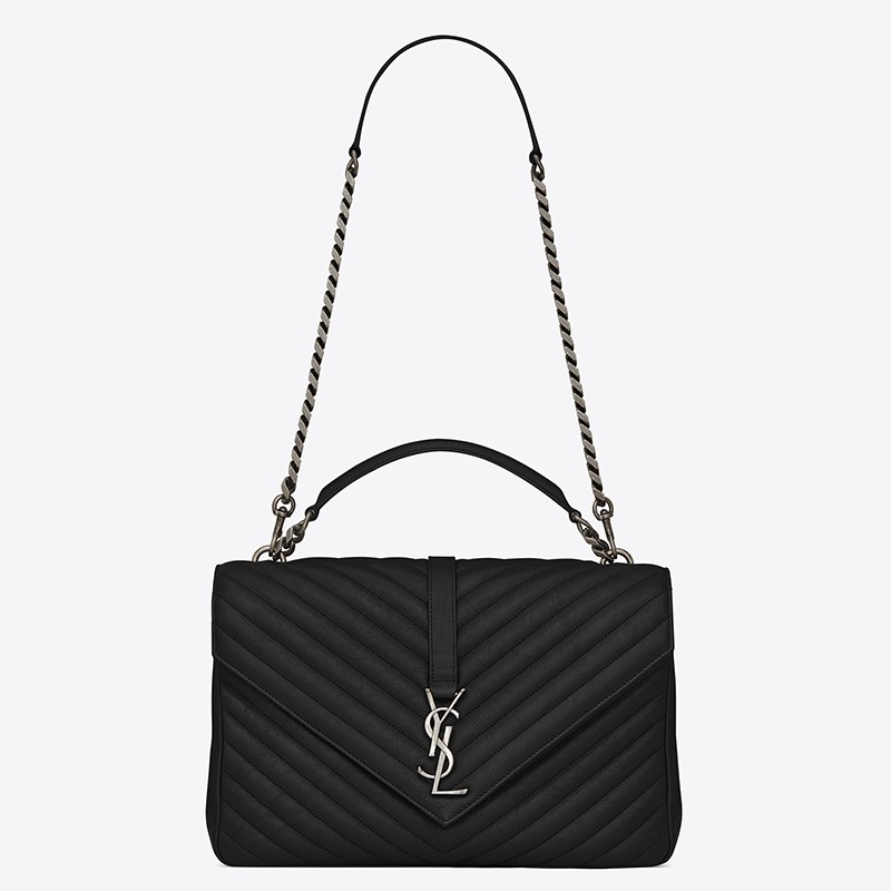 Sa**t Lau*nt college large bag in black matelasse leather