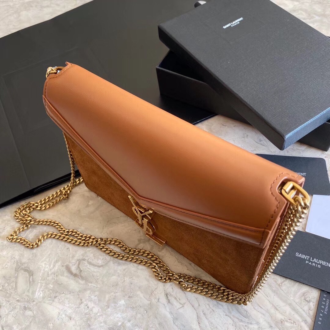 Sa**t Lau*nt cassandra clasp bag in brown suede