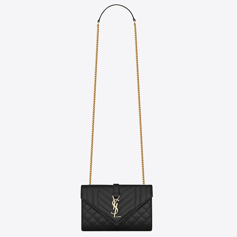 Sa**t Lau*nt small envelope bag in black grained leather