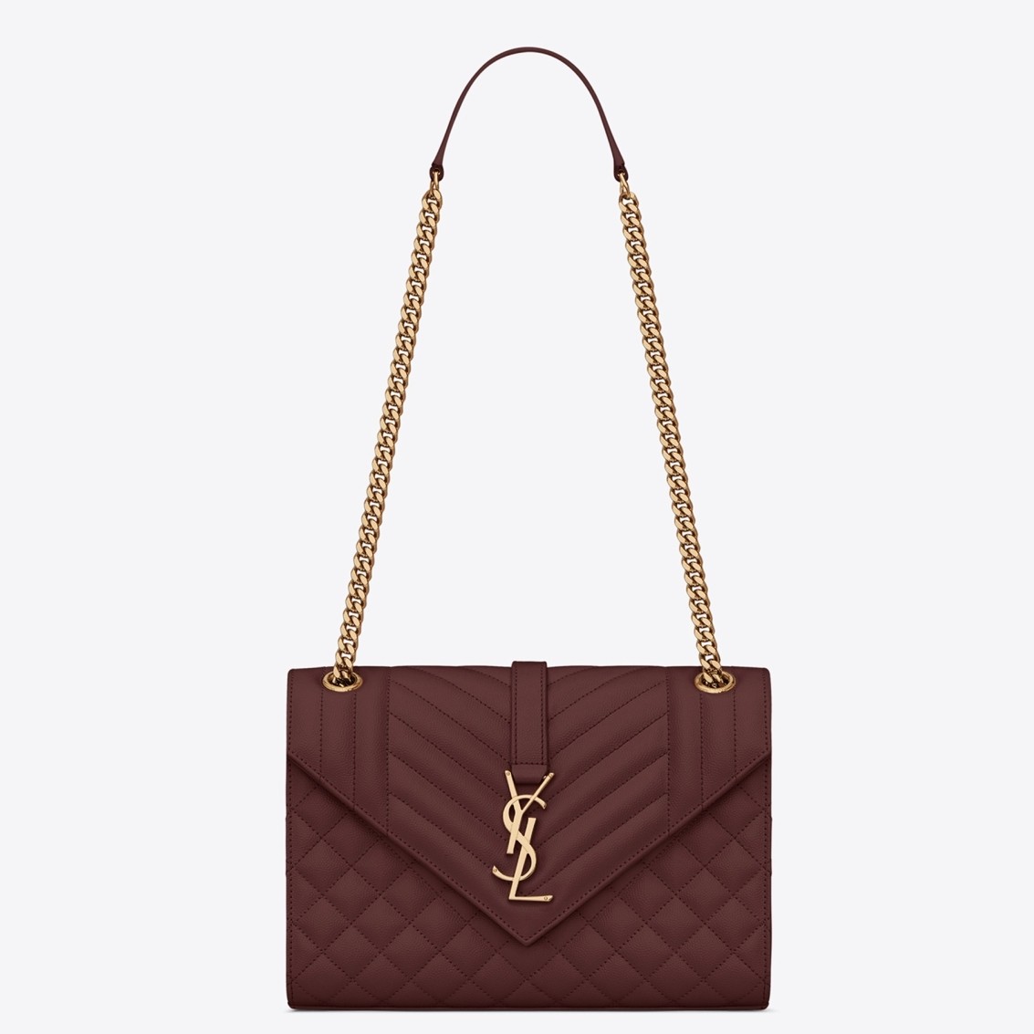 Sa**t Lau*nt medium envelope bag in bordeaux grained leather