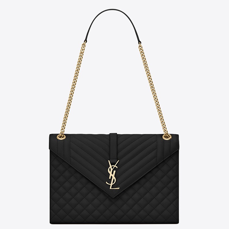 Sa**t Lau*nt envelope large bag in black grained leather