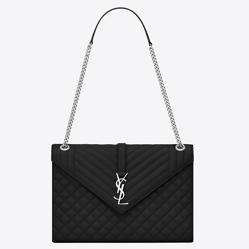 Sa**t Lau*nt envelope large bag in noir grained leather