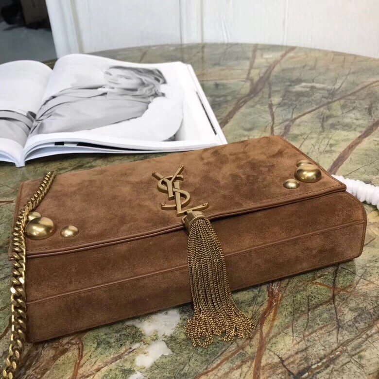 Sa**t Lau*nt medium kate tassel bag in brown suede and studs