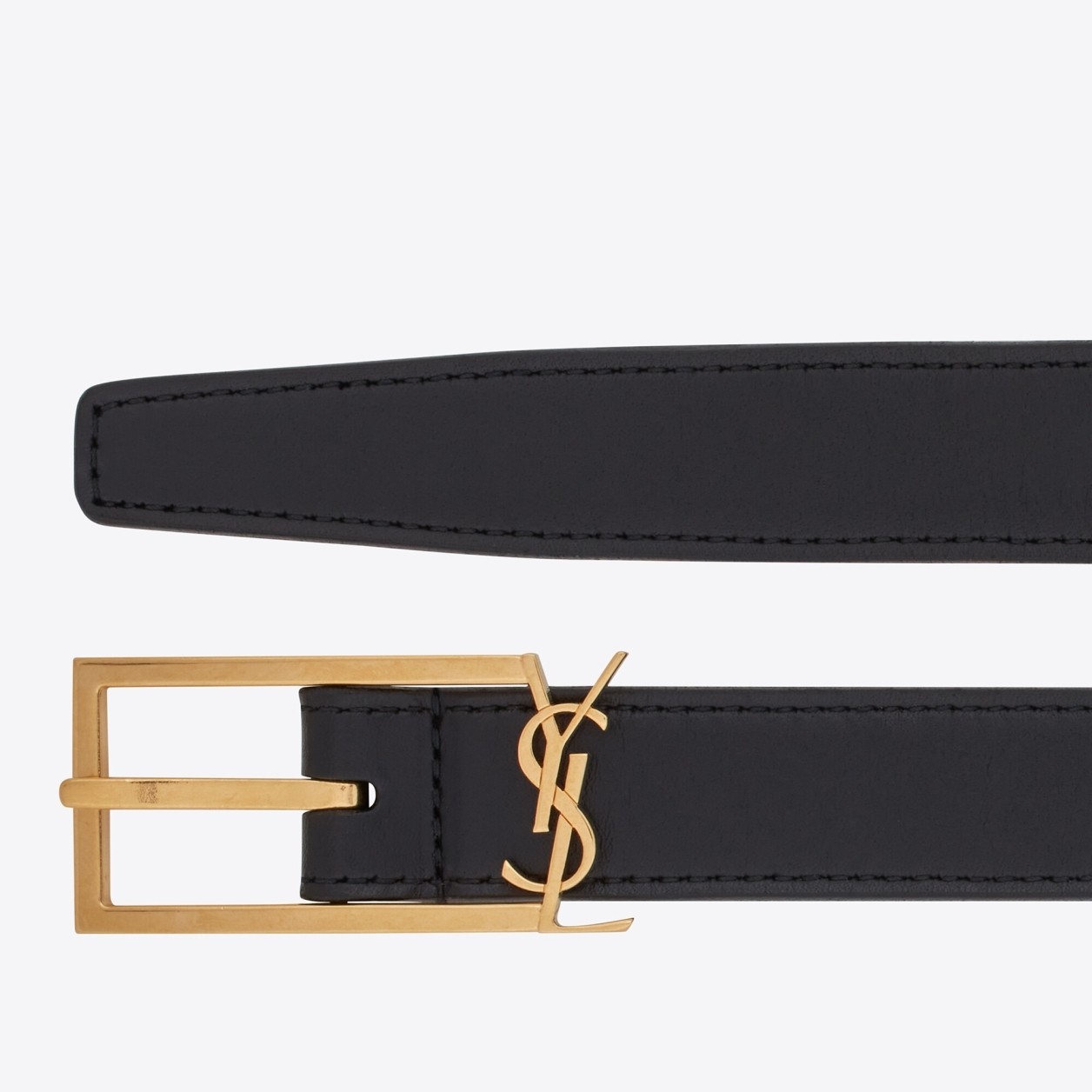 Sa**t Lau*nt new cassandre buckle belt 20mm in black leather