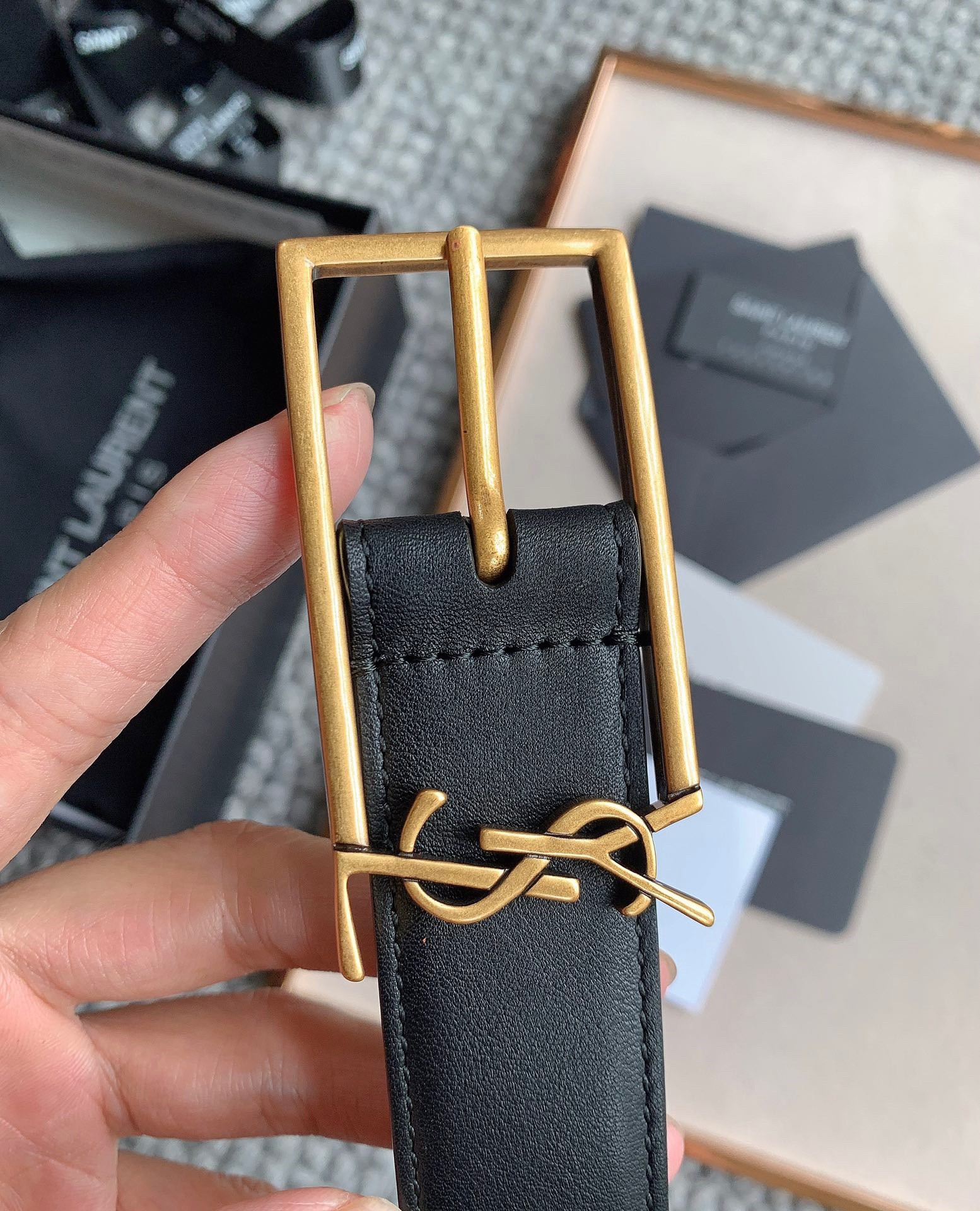 Sa**t Lau*nt new cassandre buckle belt 30mm in black leather