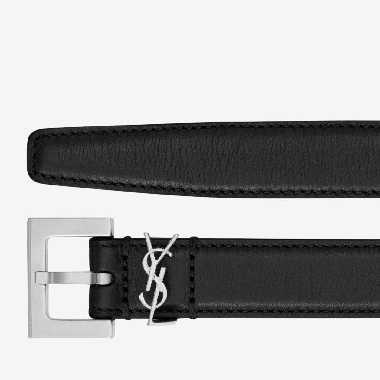 Sa**t Lau*nt cassandre square buckle belt 20mm in noir leather