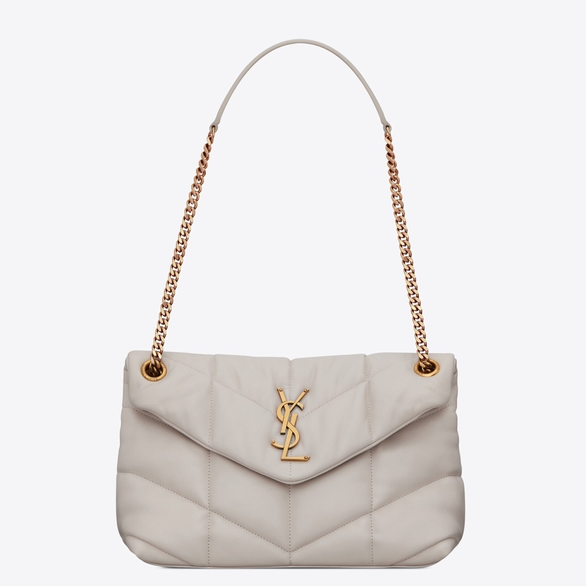 Sa**t Lau*nt small loulou puffer bag in white lambskin