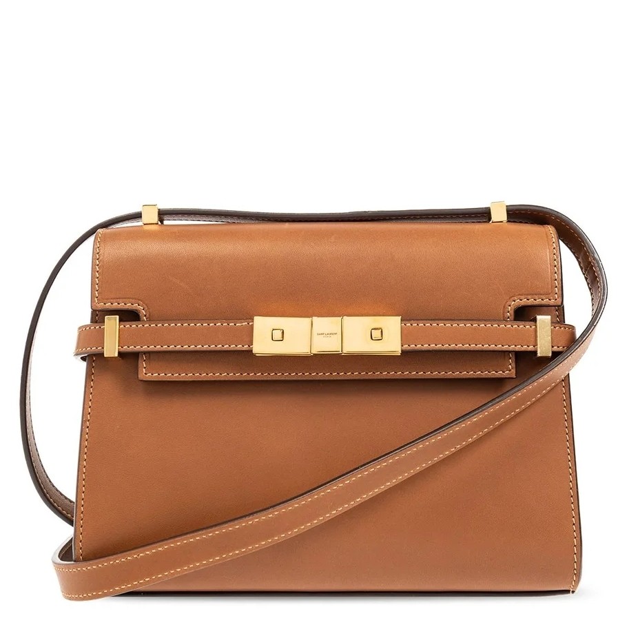 Sa**t Lau*nt manhattan mini shoulder bag in brown calfskin
