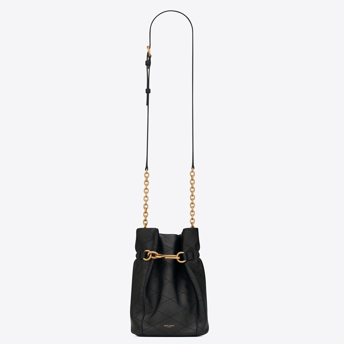 Sa**t Lau*nt le maillon hook bucket bag in black lambskin