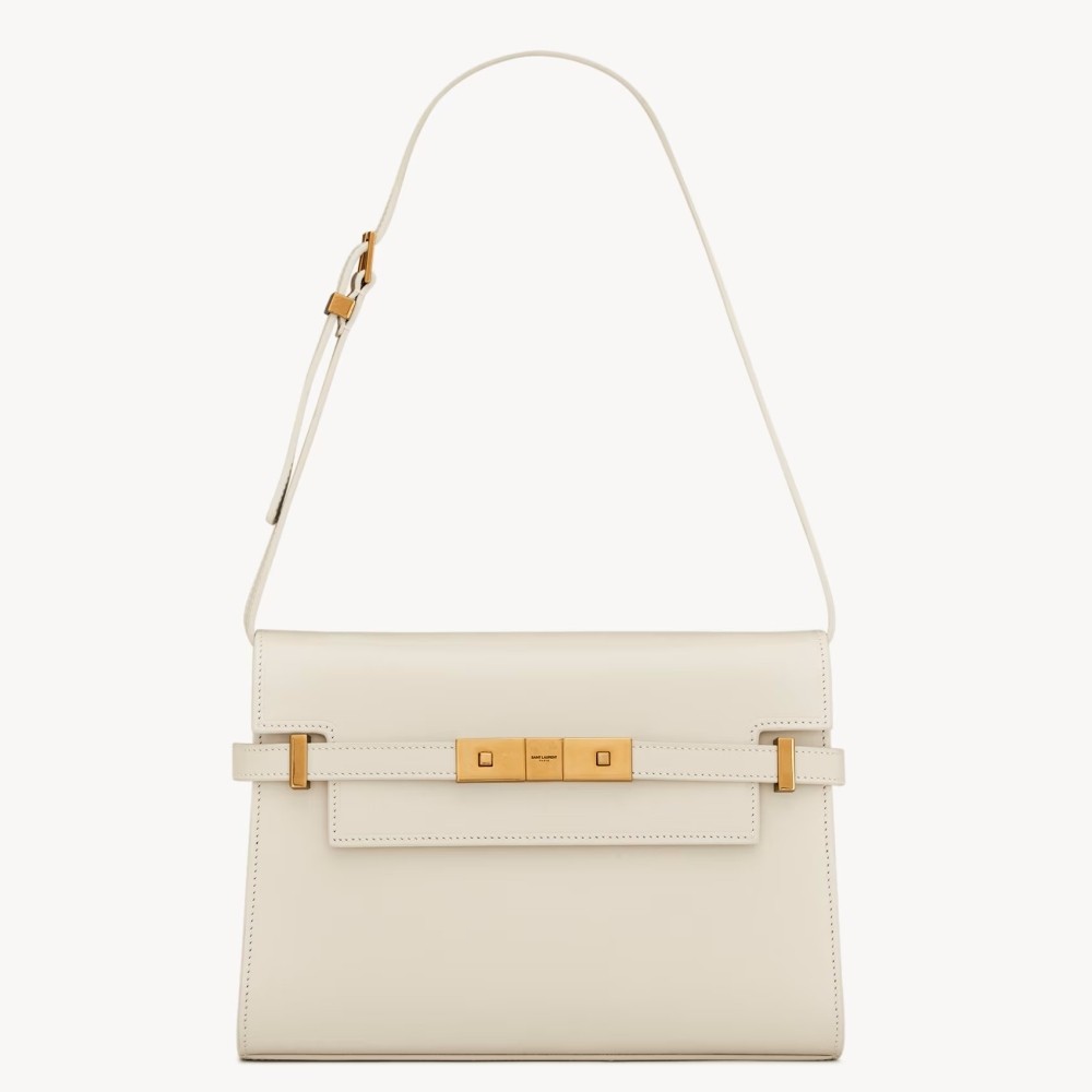 Sa**t Lau*nt manhattan small shoulder bag in white calfskin