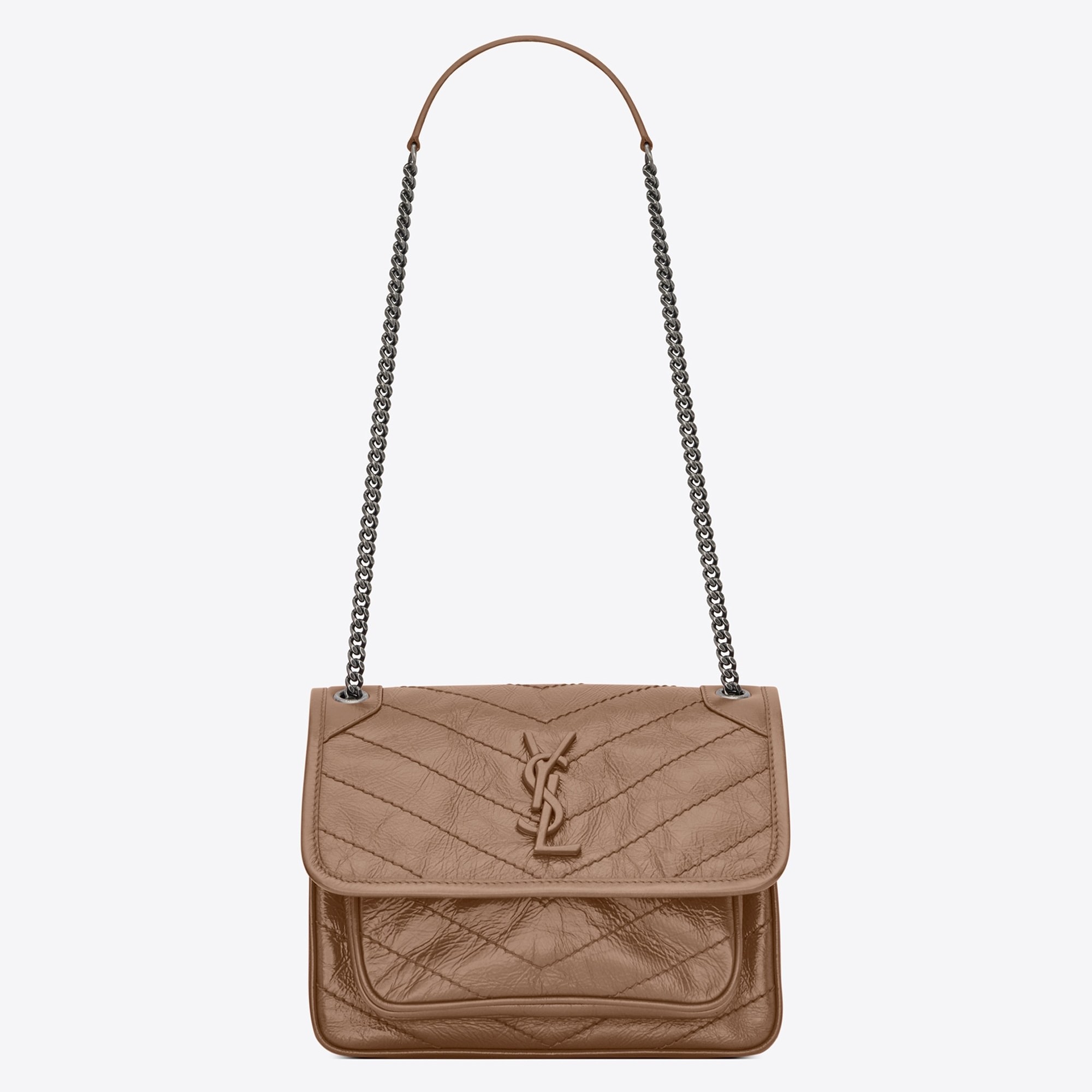 Sa**t Lau*nt baby niki chain bag in taupe crinkled leather