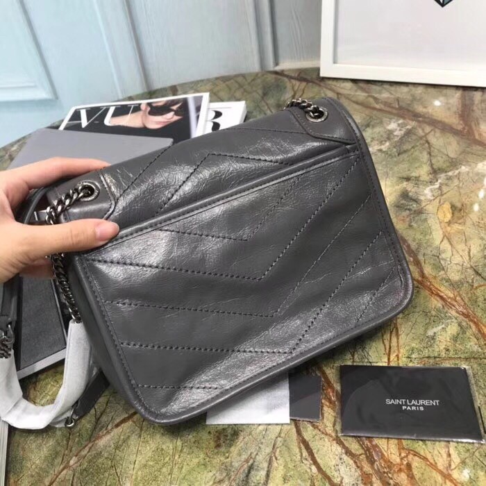 Sa**t Lau*nt baby niki chain bag in storm gray crinkled leather