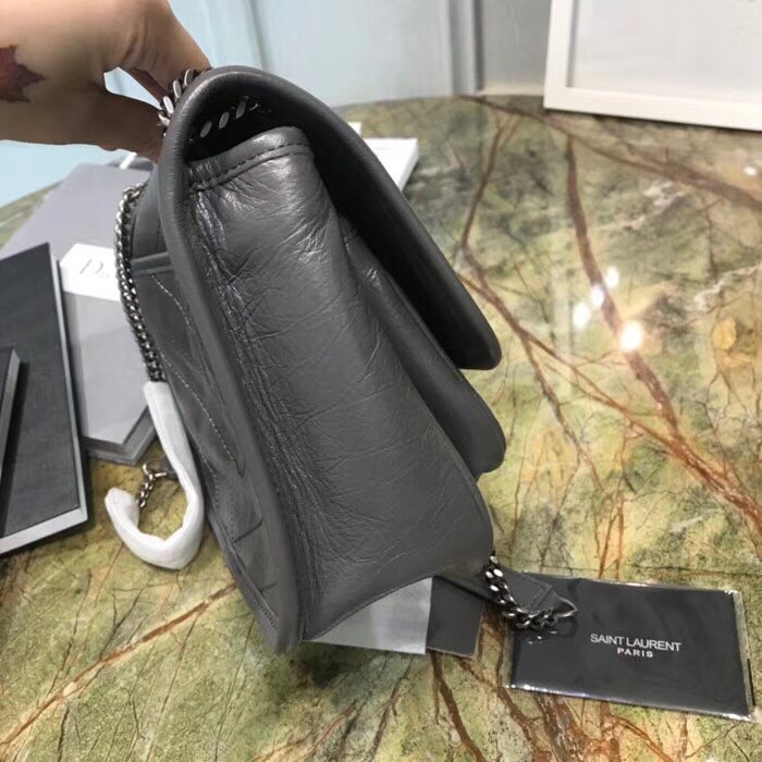 Sa**t Lau*nt baby niki chain bag in storm gray crinkled leather