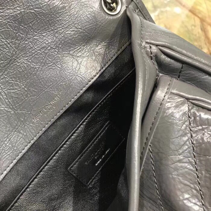 Sa**t Lau*nt baby niki chain bag in storm gray crinkled leather