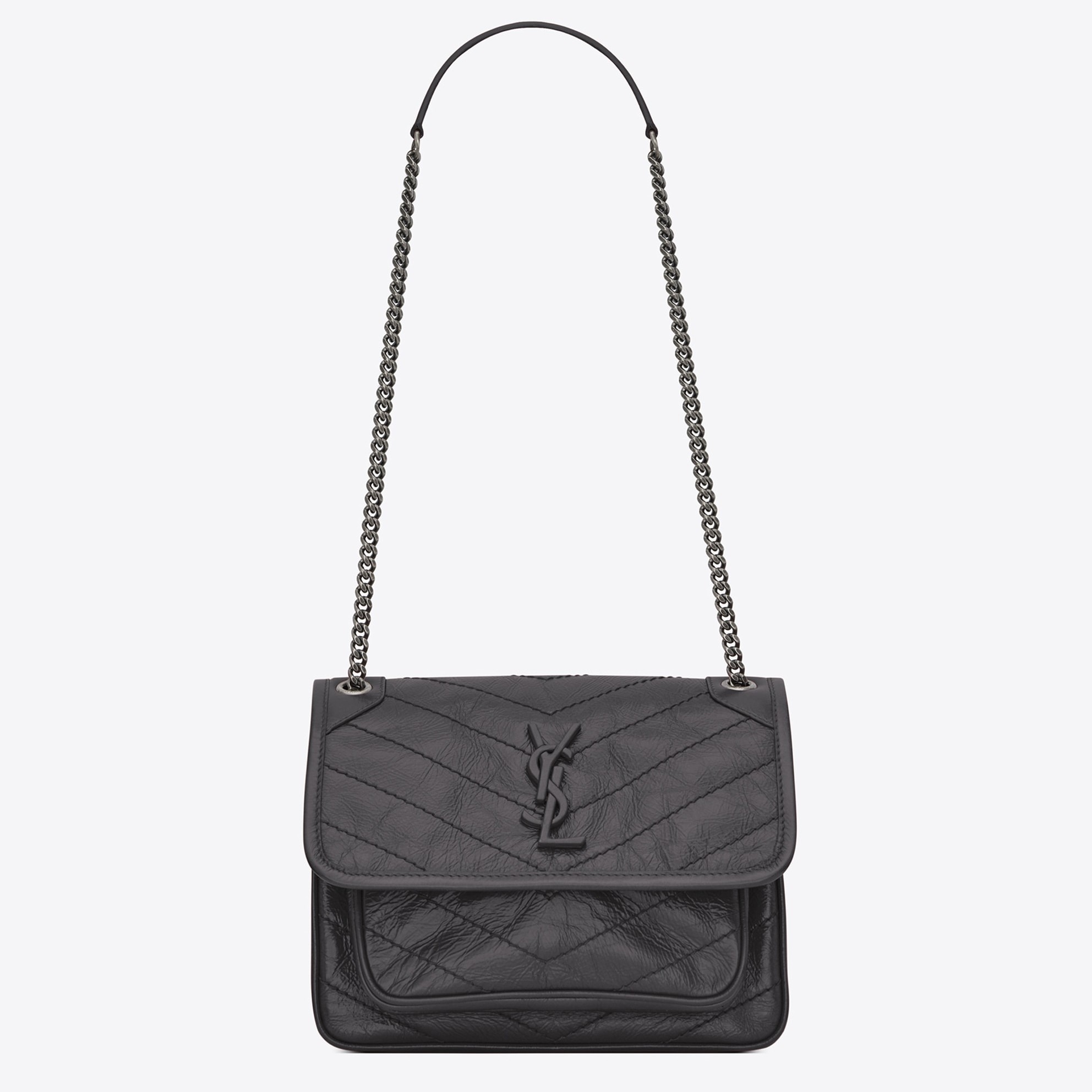 Sa**t Lau*nt baby niki chain bag in storm gray crinkled leather