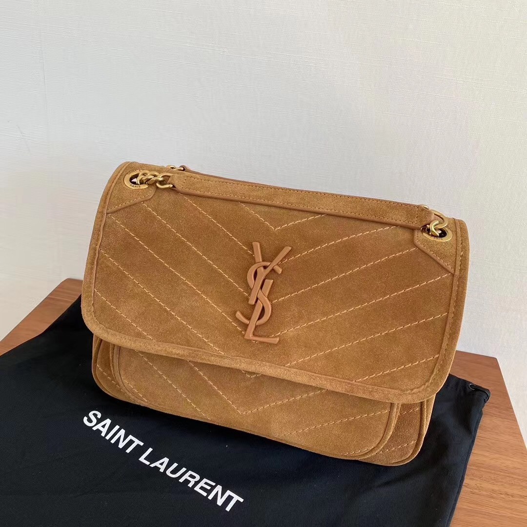 Sa**t Lau*nt medium niki bag in brown suede