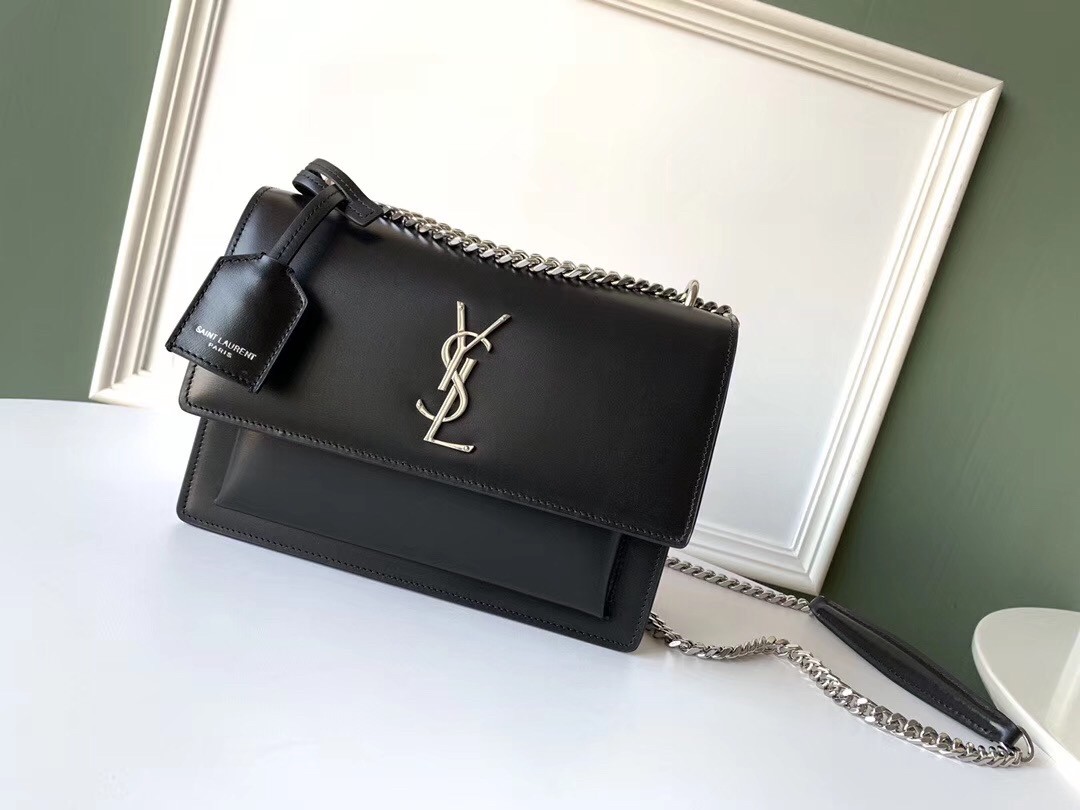 Sa**t Lau*nt sunset medium bag in noir calfskin