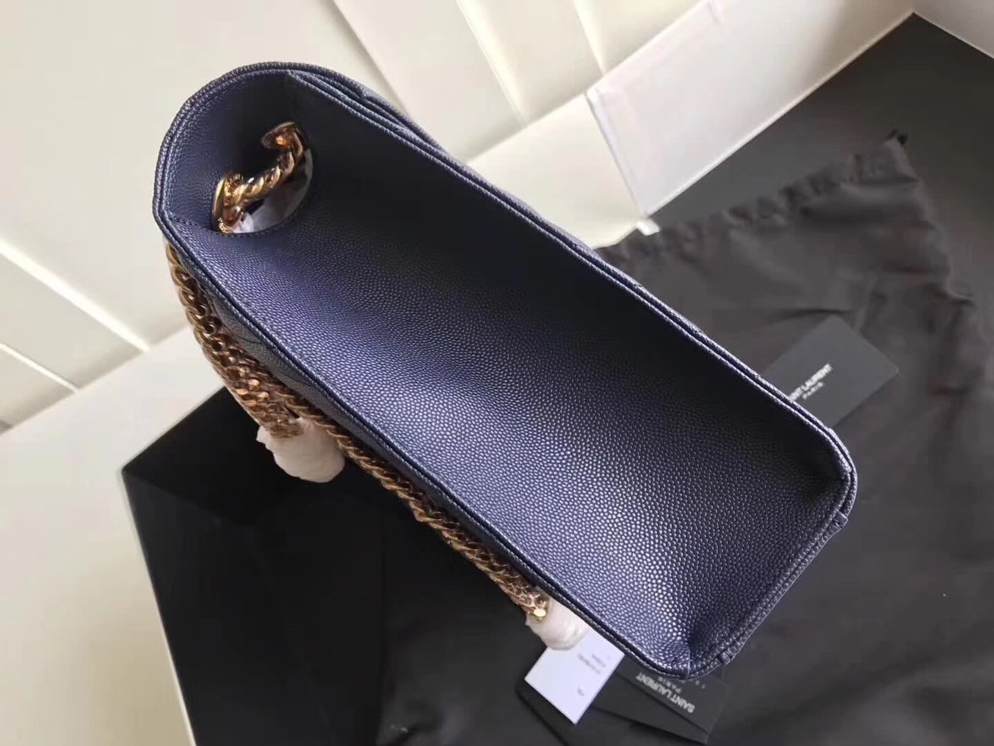 Sa**t Lau*nt envelope large bag in blue quilted leather