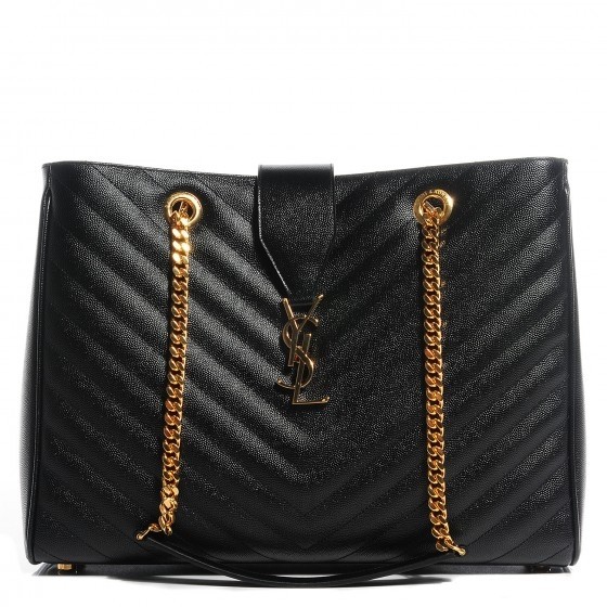 Sa**t Lau*nt monogram tote bag in black grained leather