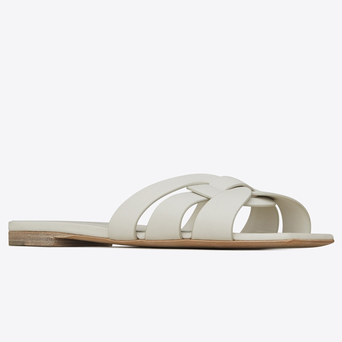Sa**t Lau*nt tribute slides in white calfskin