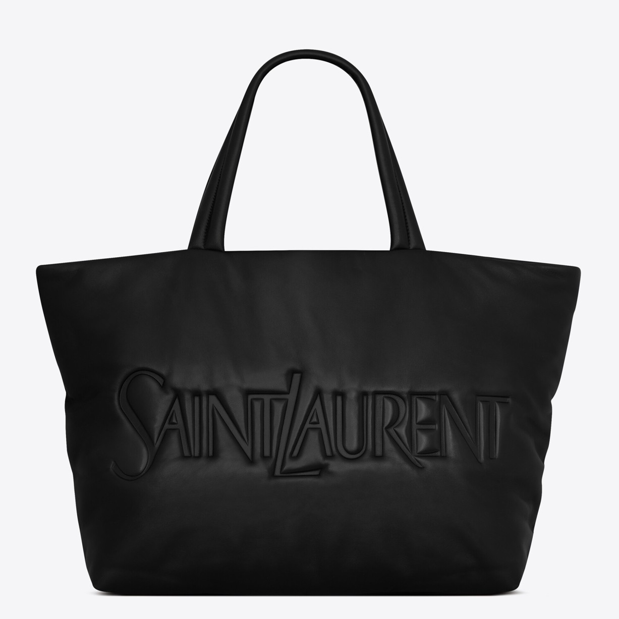Sa**t Lau*nt wide puffer tote bag in black nappa lambskin