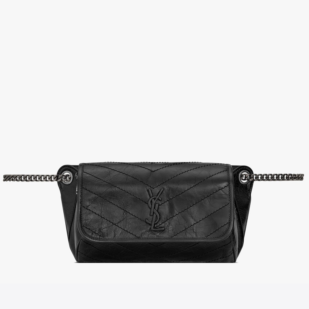 Sa**t Lau*nt niki body bag in black crinkled vintage leather